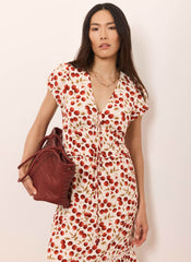 Red Cherry Print Midi Dress