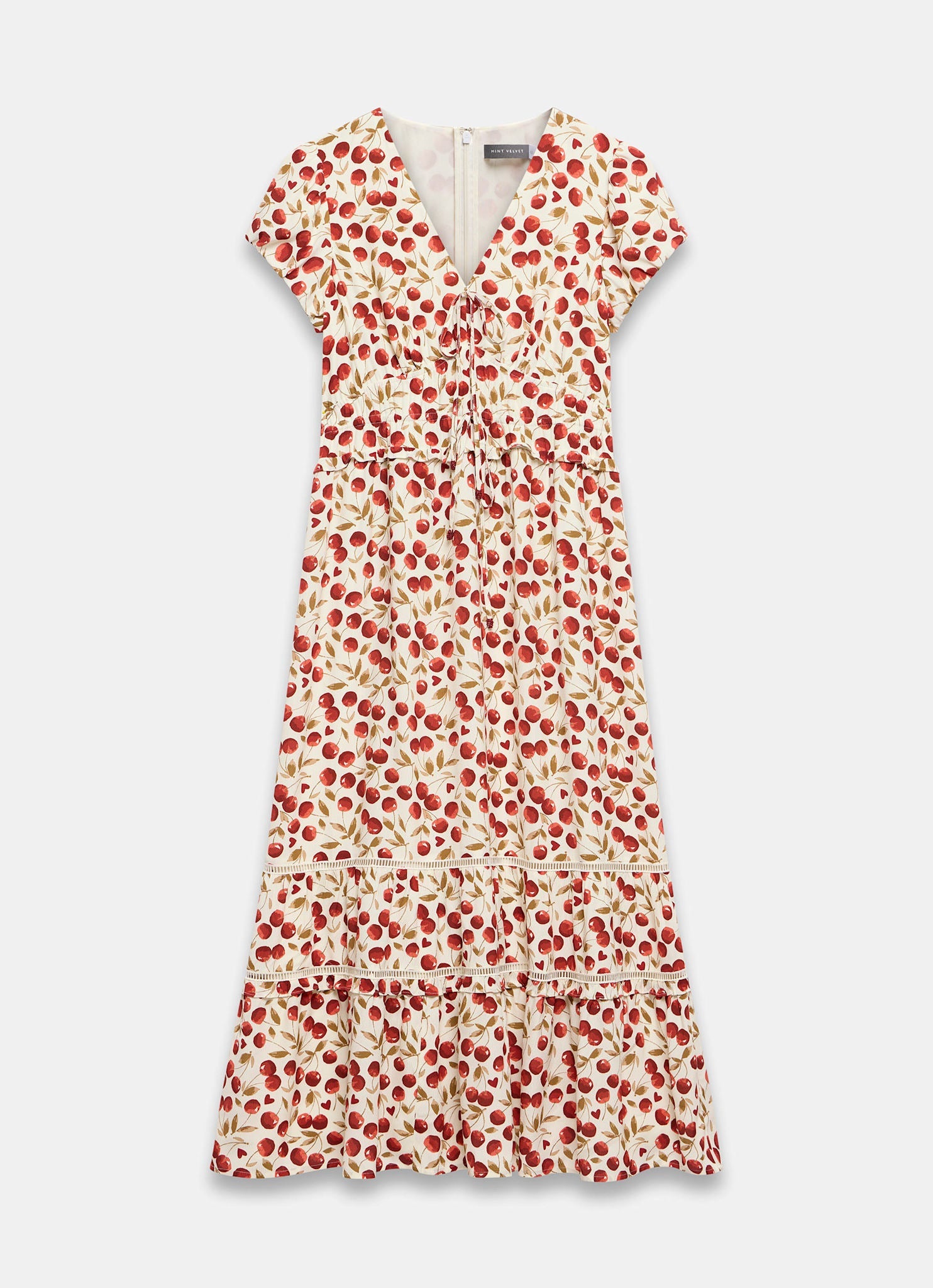 Red Cherry Print Midi Dress