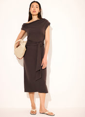 Brown Tie Detail Midi Dress