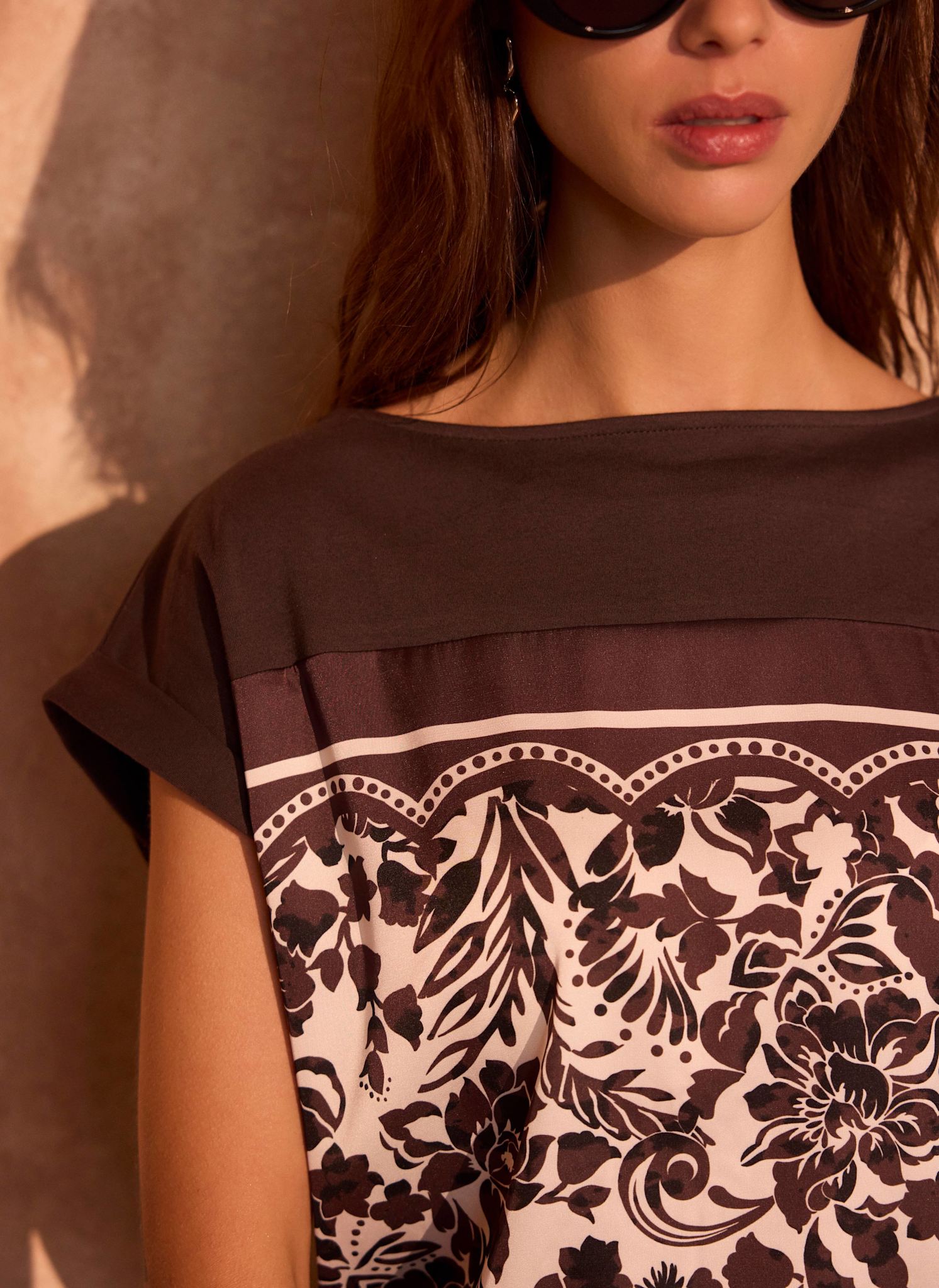 Brown Floral Print Top