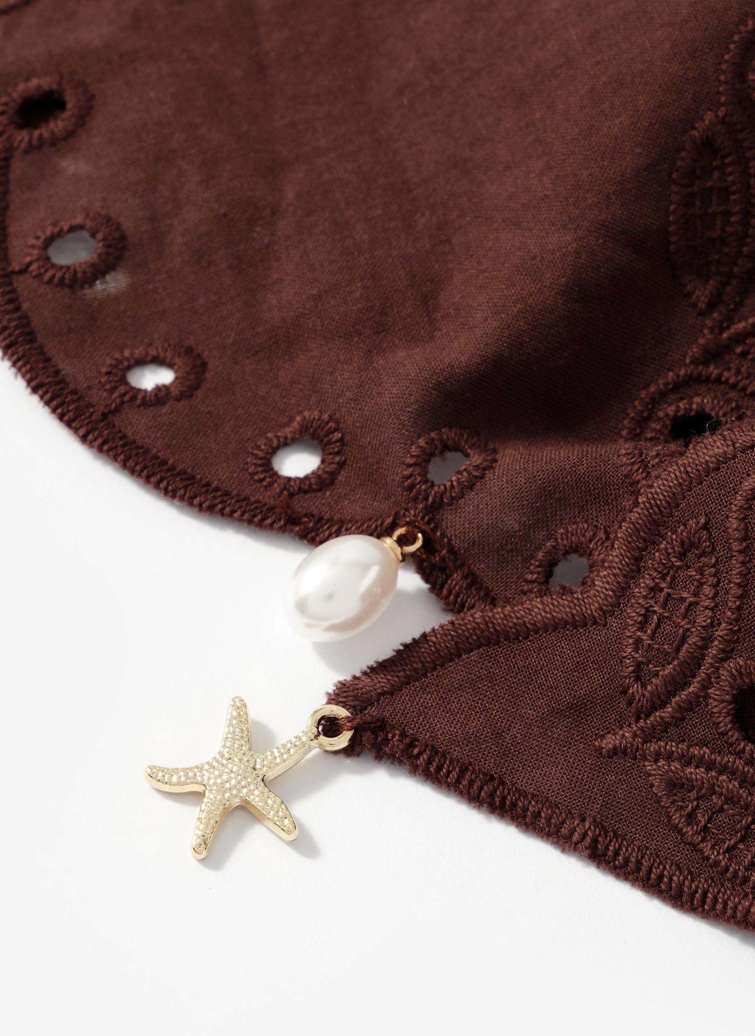 Brown Cotton Broderie Charm Scarf