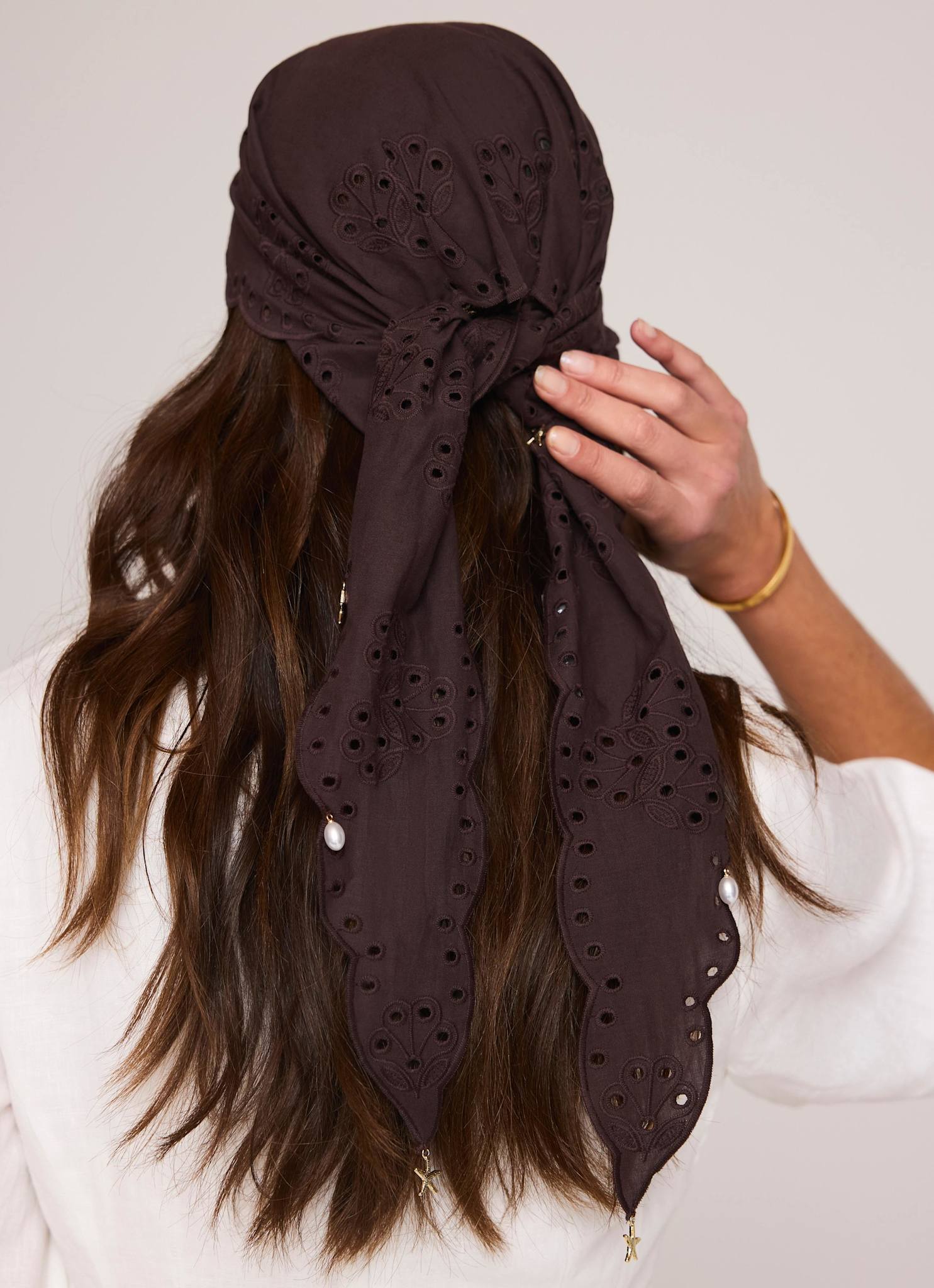 Brown Cotton Broderie Charm Scarf