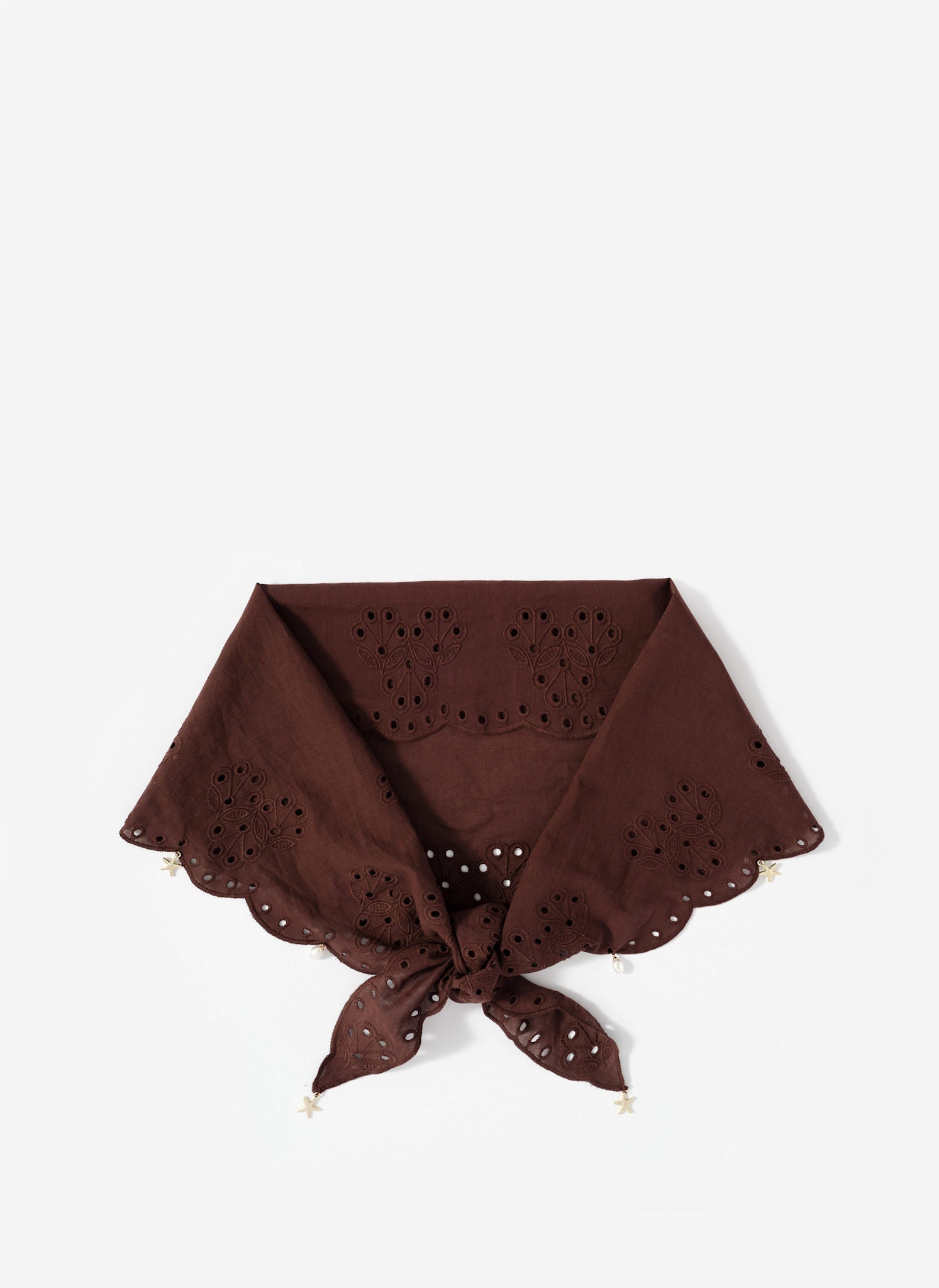 Brown Cotton Broderie Charm Scarf
