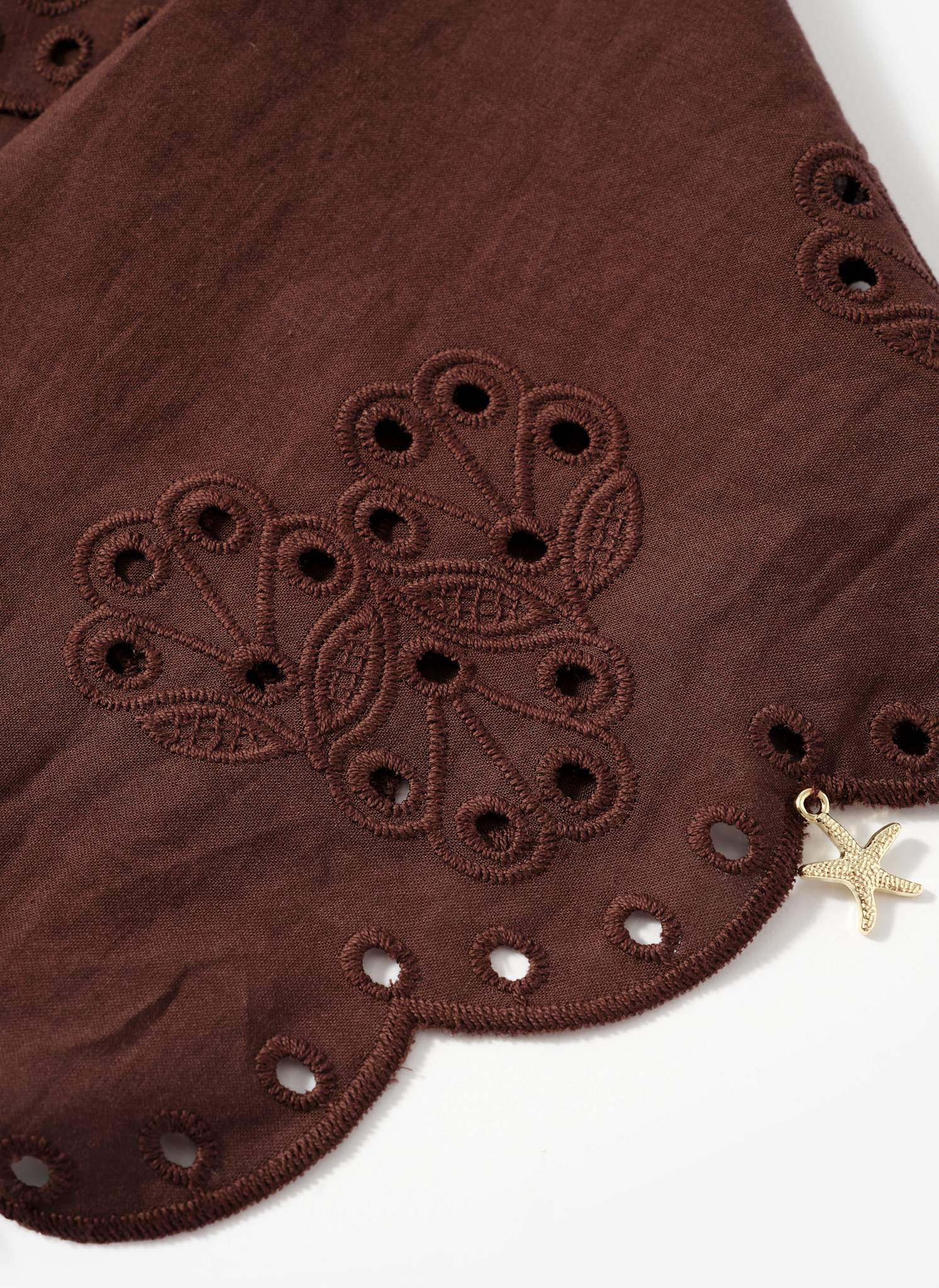 Brown Cotton Broderie Charm Scarf