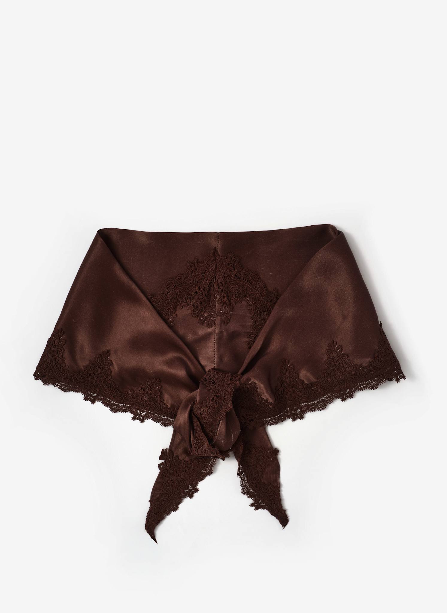 Brown Satin Lace Trim Scarf