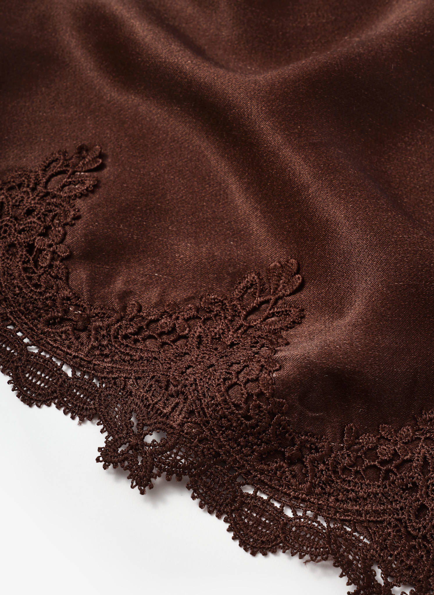 Brown Satin Lace Trim Scarf