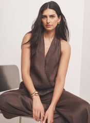 Brown Linen Blend Halter Top