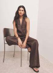 Brown Linen Blend Halter Top