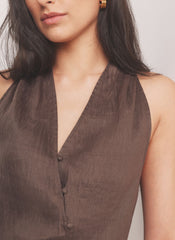 Brown Linen Blend Halter Top