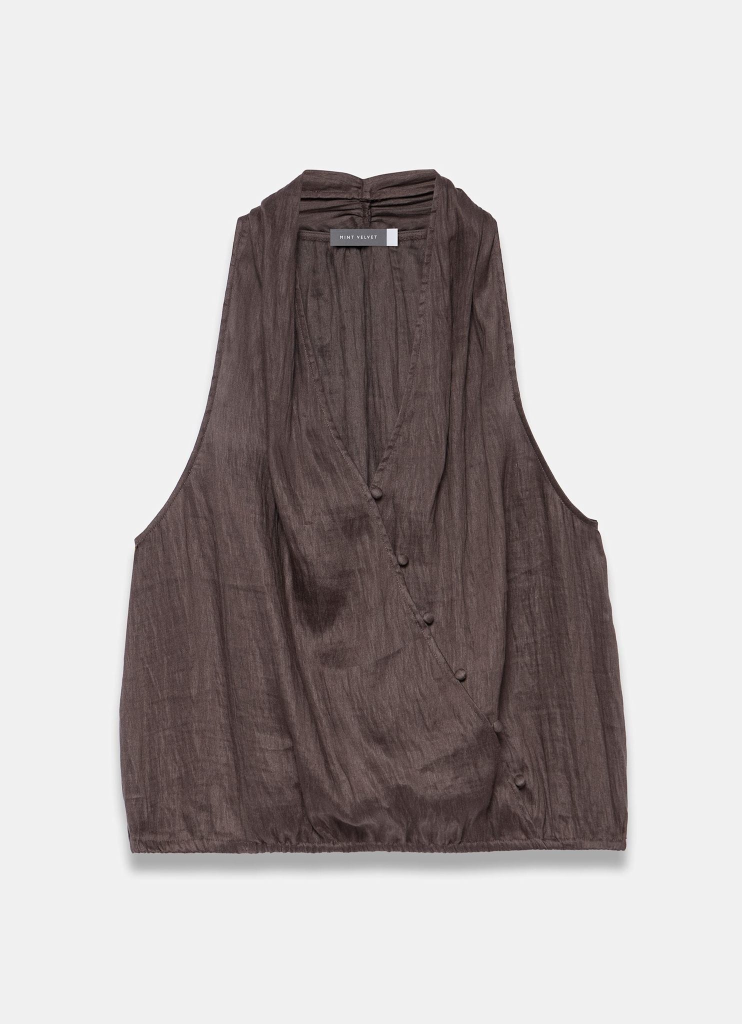 Brown Linen Blend Halter Top