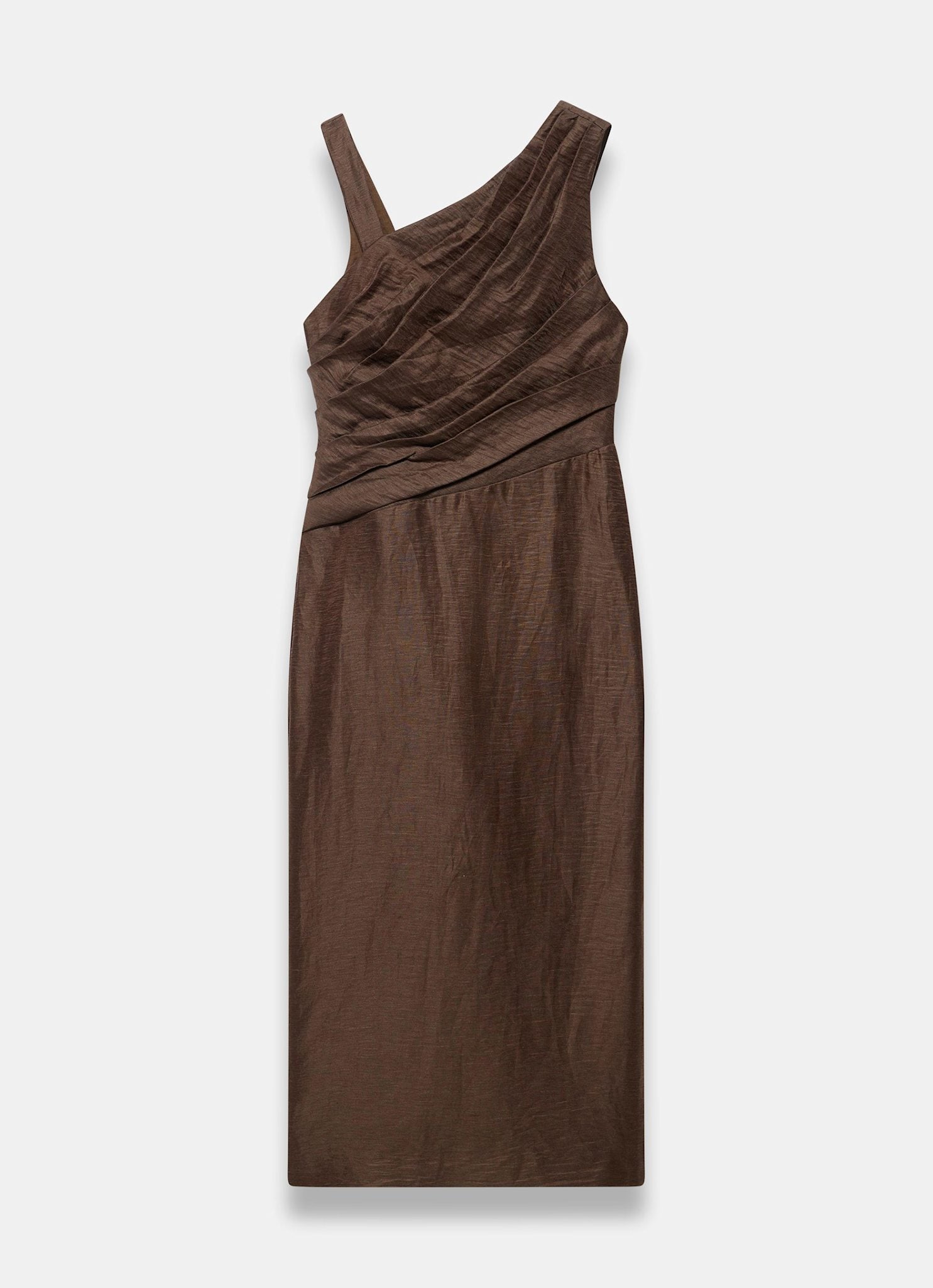 Brown Linen Blend Midi Dress