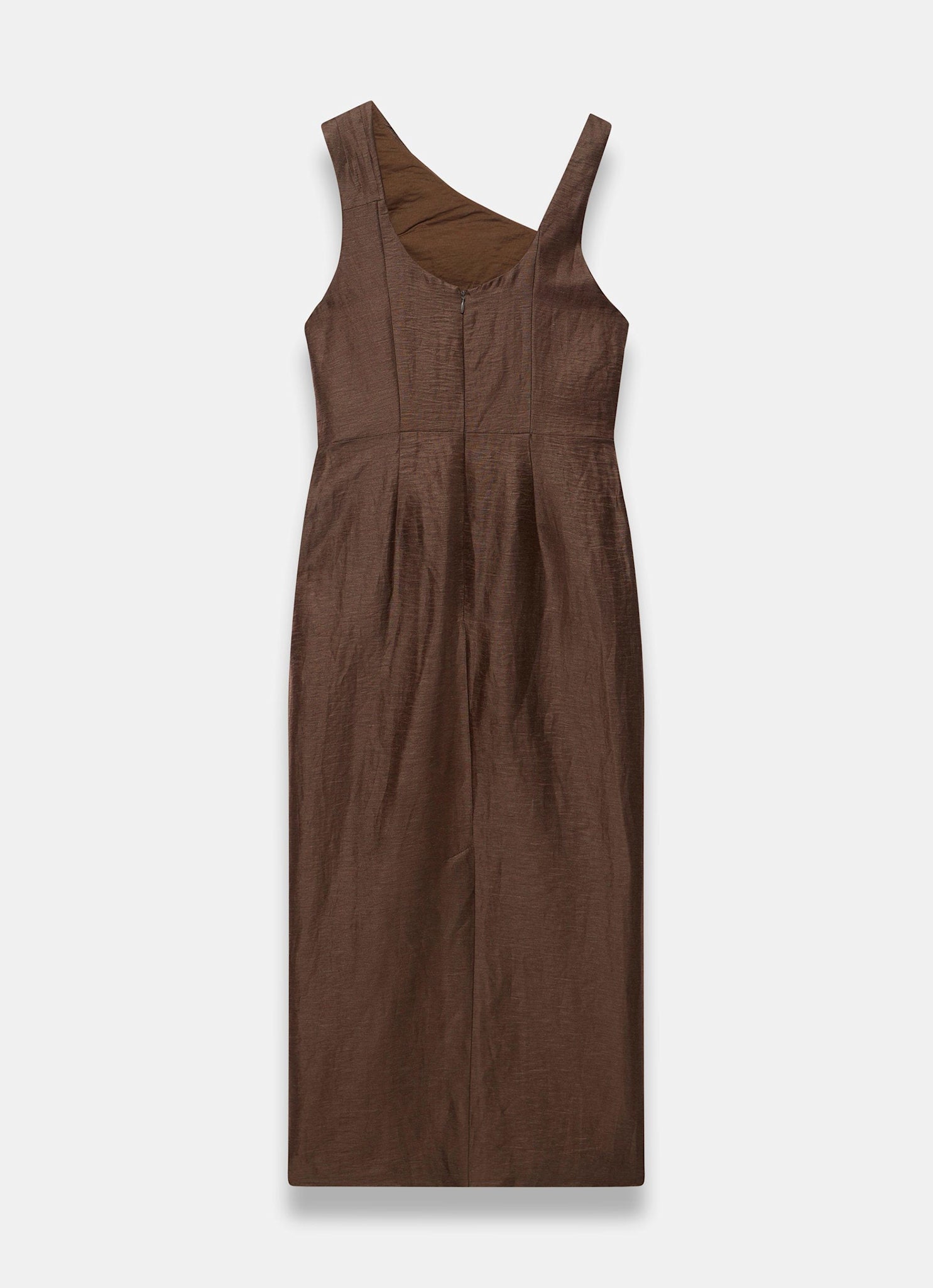 Brown Linen Blend Midi Dress