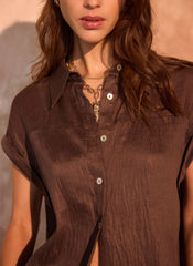 Brown Linen Blend Shirt
