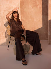 Brown Linen Blend Wide Leg Trousers