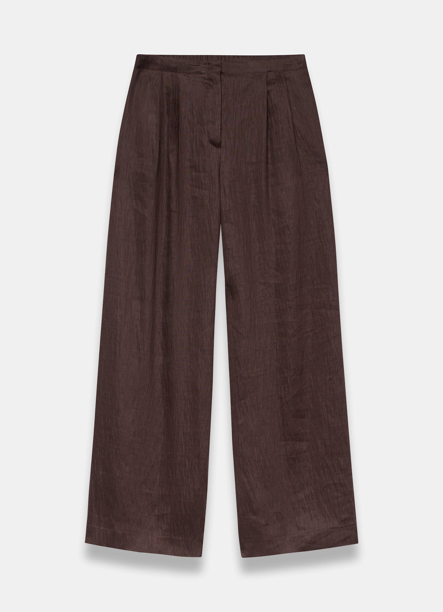 Brown Linen Blend Wide Leg Trousers