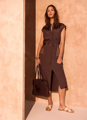 Brown Utility Midi Shirt Dress