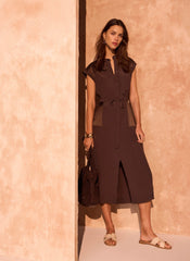 Brown Utility Midi Shirt Dress