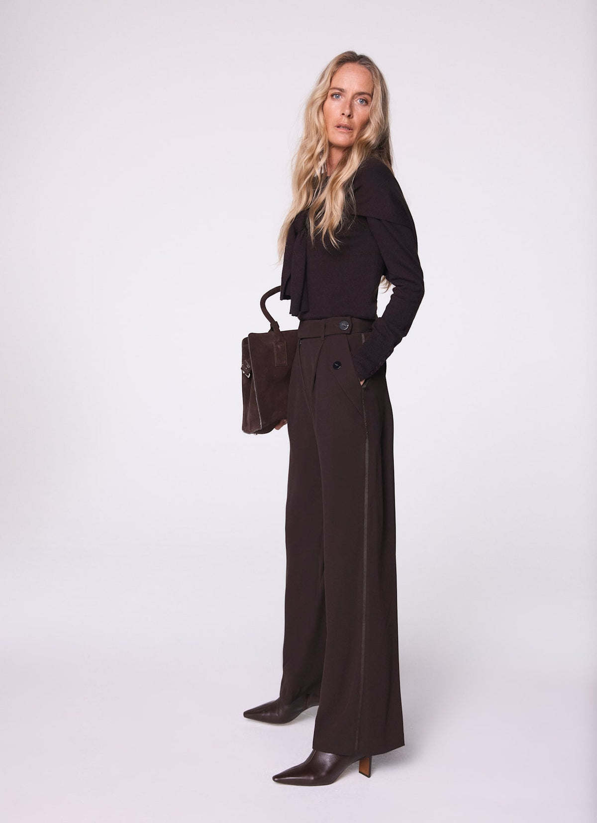 Brown Tailored Wide Trousers