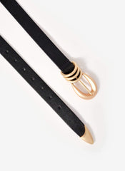 Black Leather Slim Belt