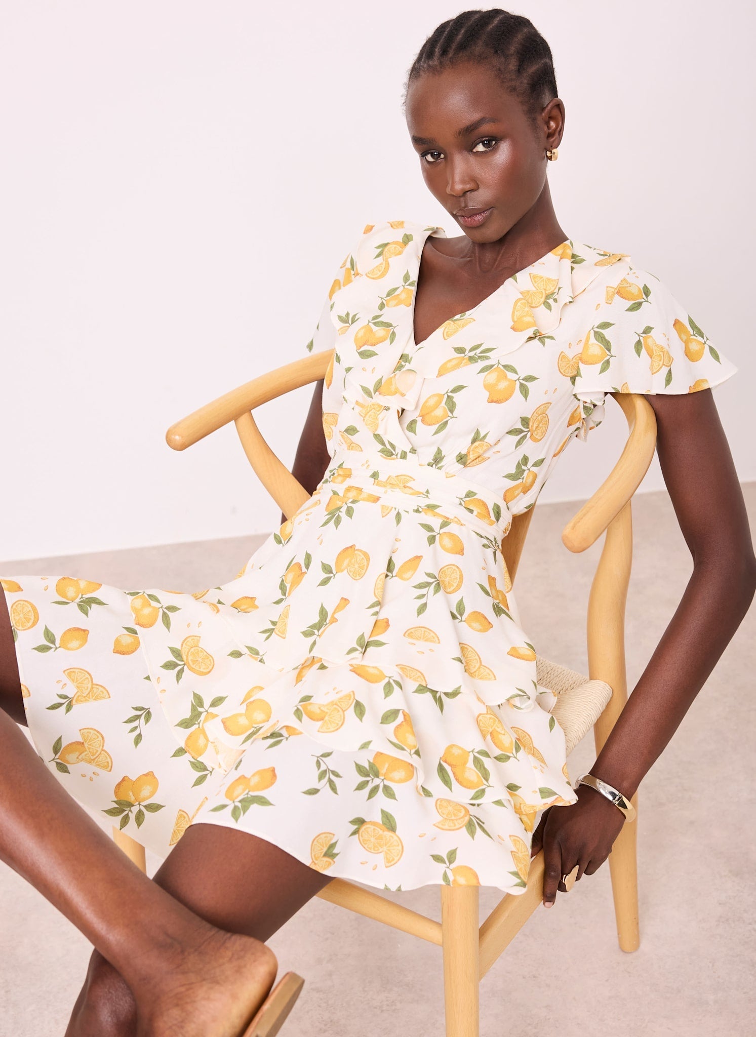 Yellow Lemon Print Mini Dress