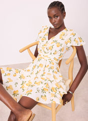 Yellow Lemon Print Mini Dress