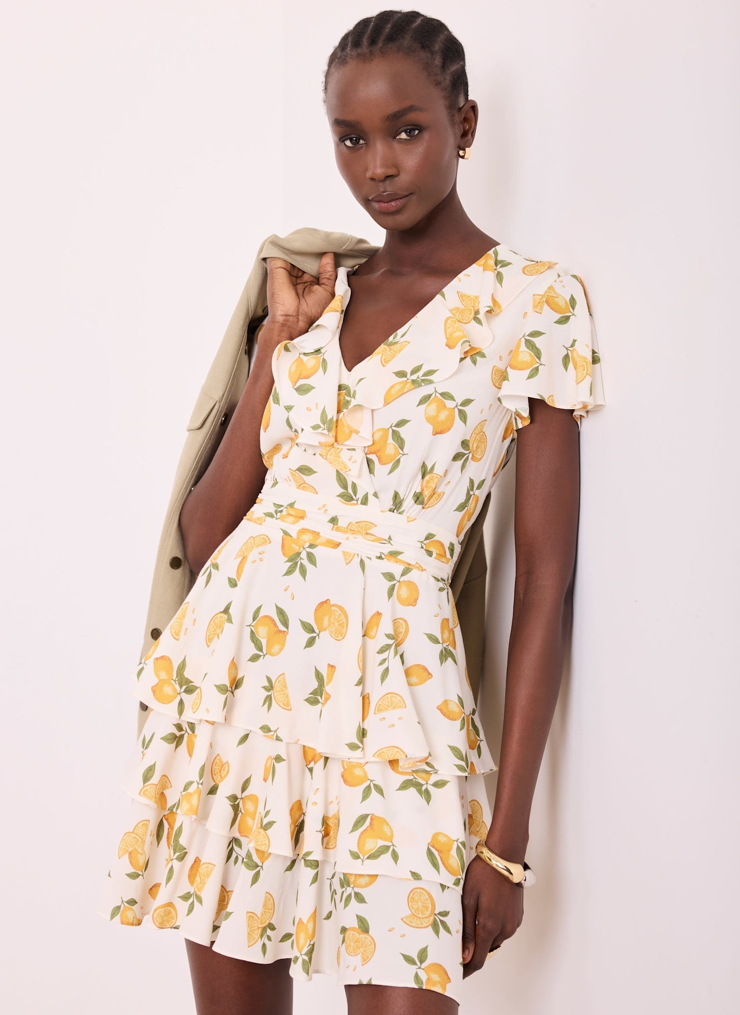 Yellow Lemon Print Mini Dress