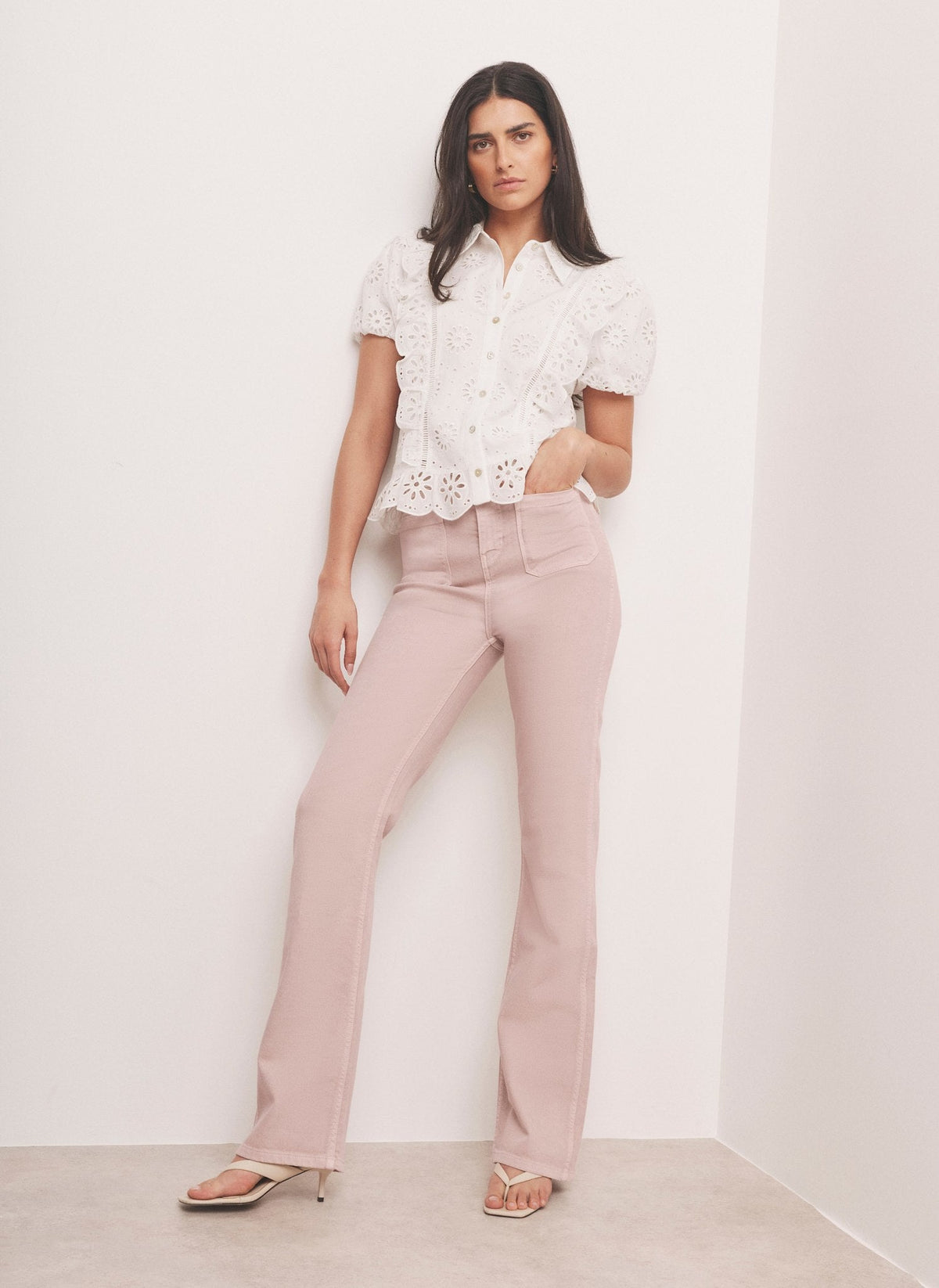 Pink Patch Pocket Flared Jeans