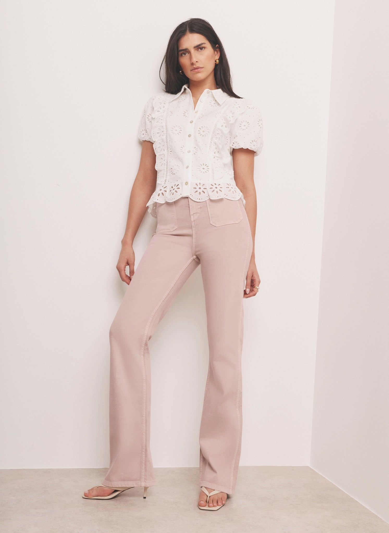 Pink Patch Pocket Flared Jeans