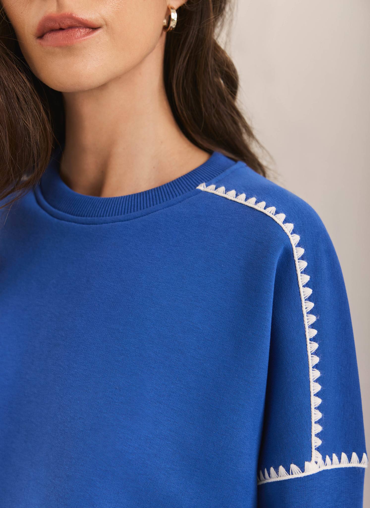 Blue Whipstitch Detail Sweatshirt