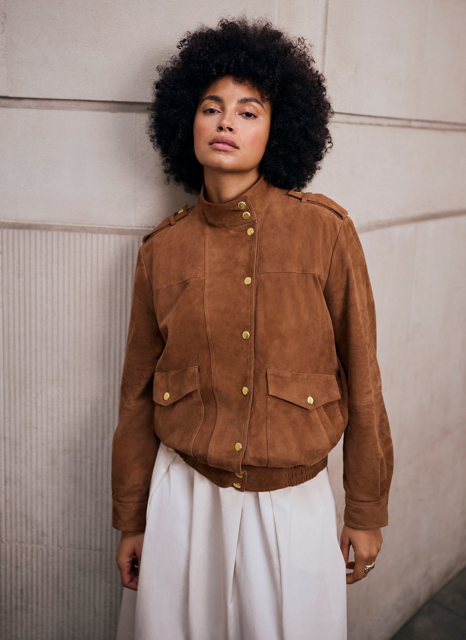 Tan Suede Pilot Bomber Jacket