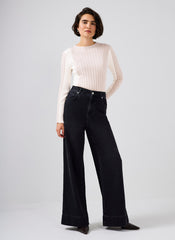 Neutral Colour Block Ribbed Knit Top
