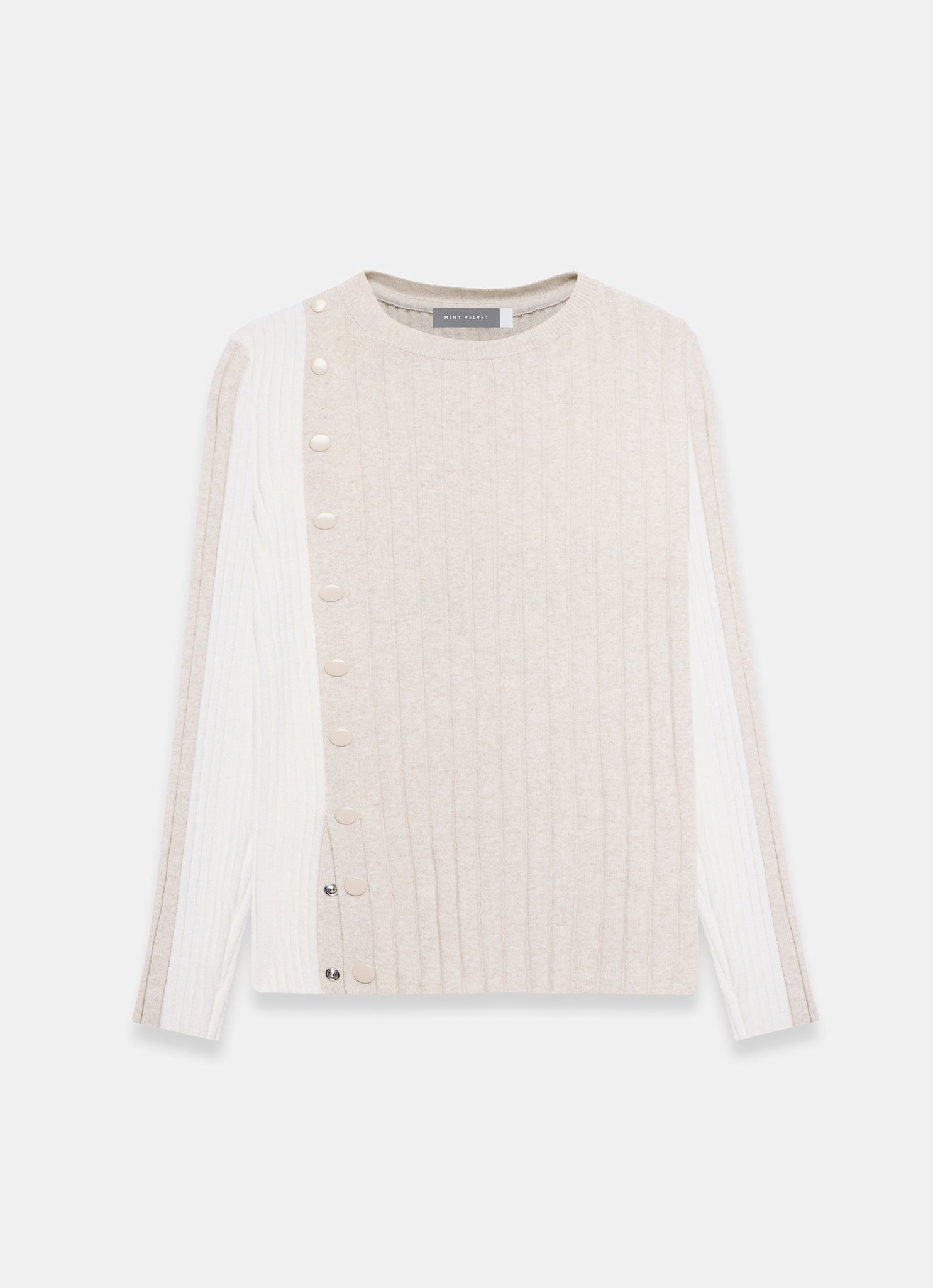 Neutral Colour Block Ribbed Knit Top