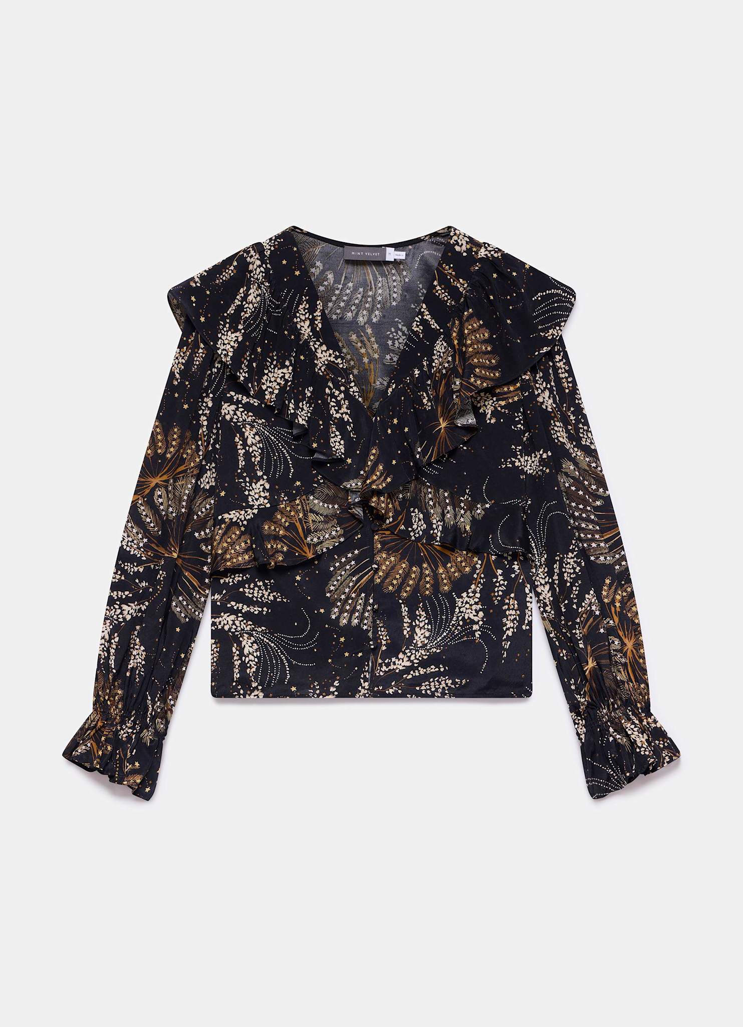 Navy Printed Ruffle Detail Blouse