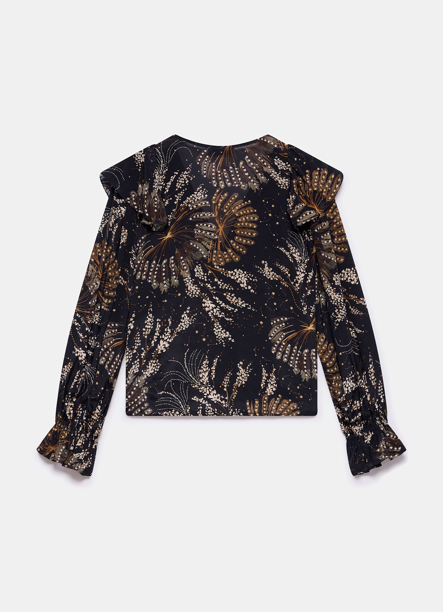 Navy Printed Ruffle Detail Blouse
