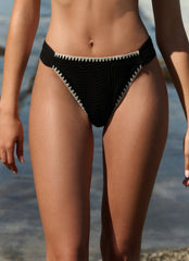 Black Whipstitch Waffle Bikini Bottoms