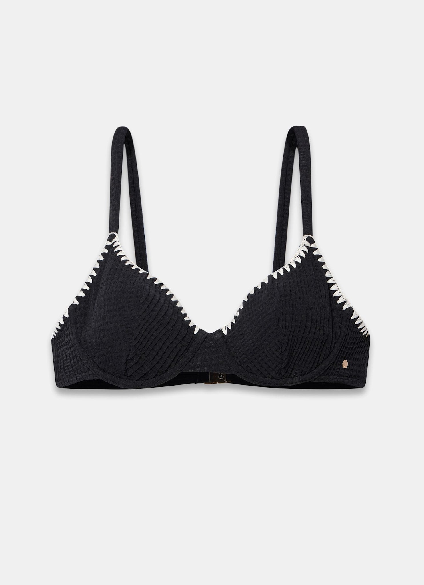 Black Whipstitch Waffle Bikini Top
