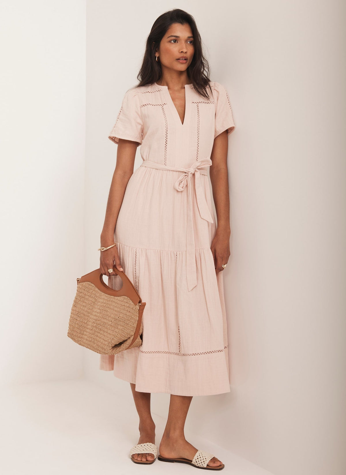 Pink Cotton Midi Dress