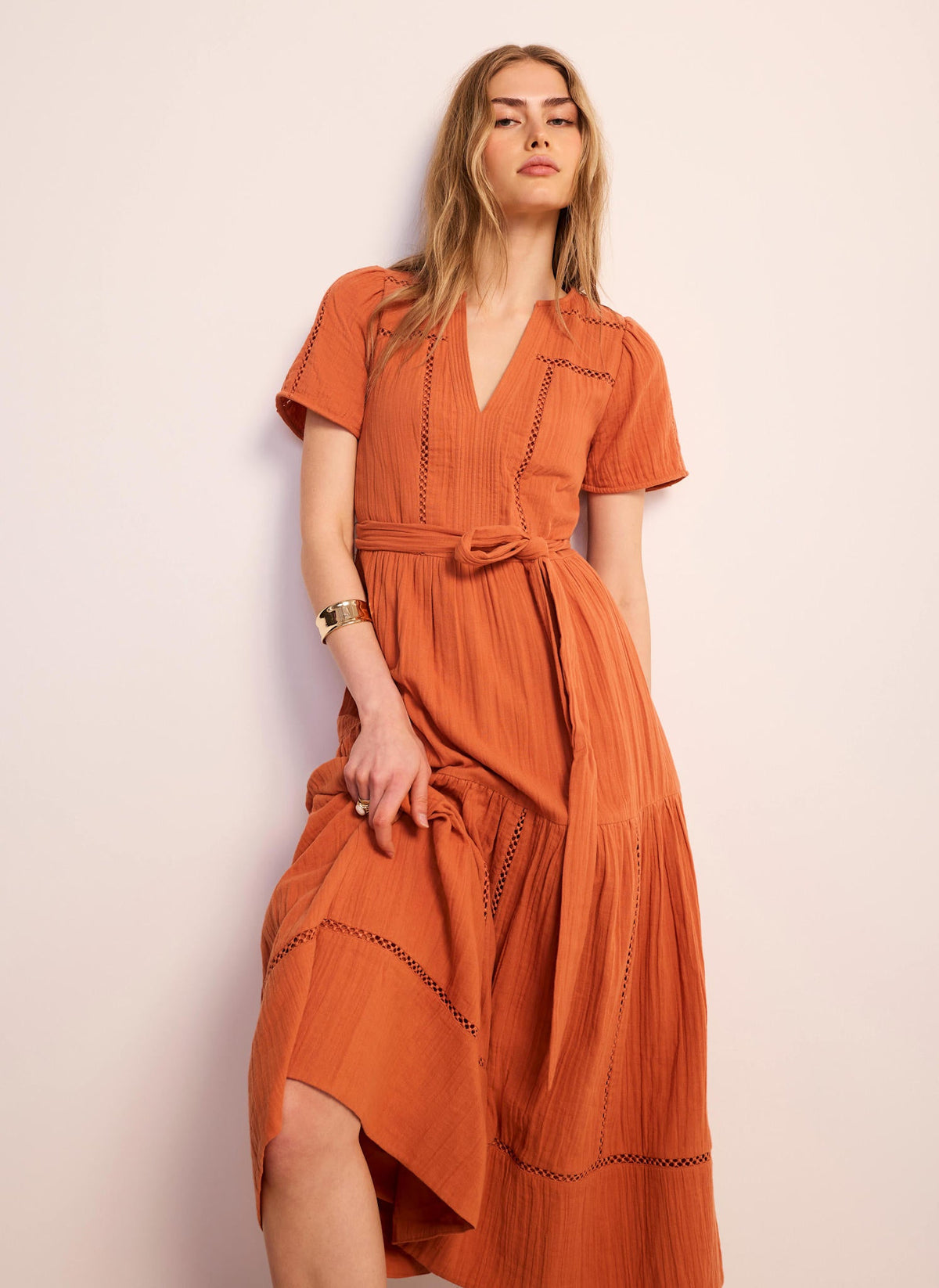 Orange Cotton Cheesecloth Maxi Dress