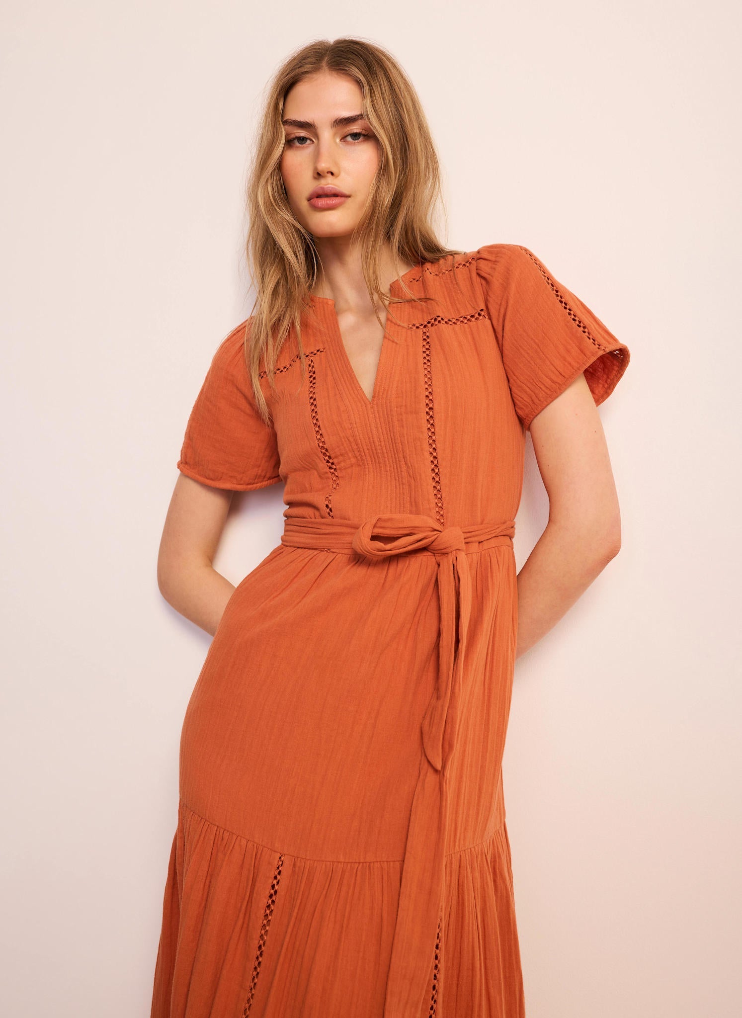 Orange Cotton Cheesecloth Maxi Dress