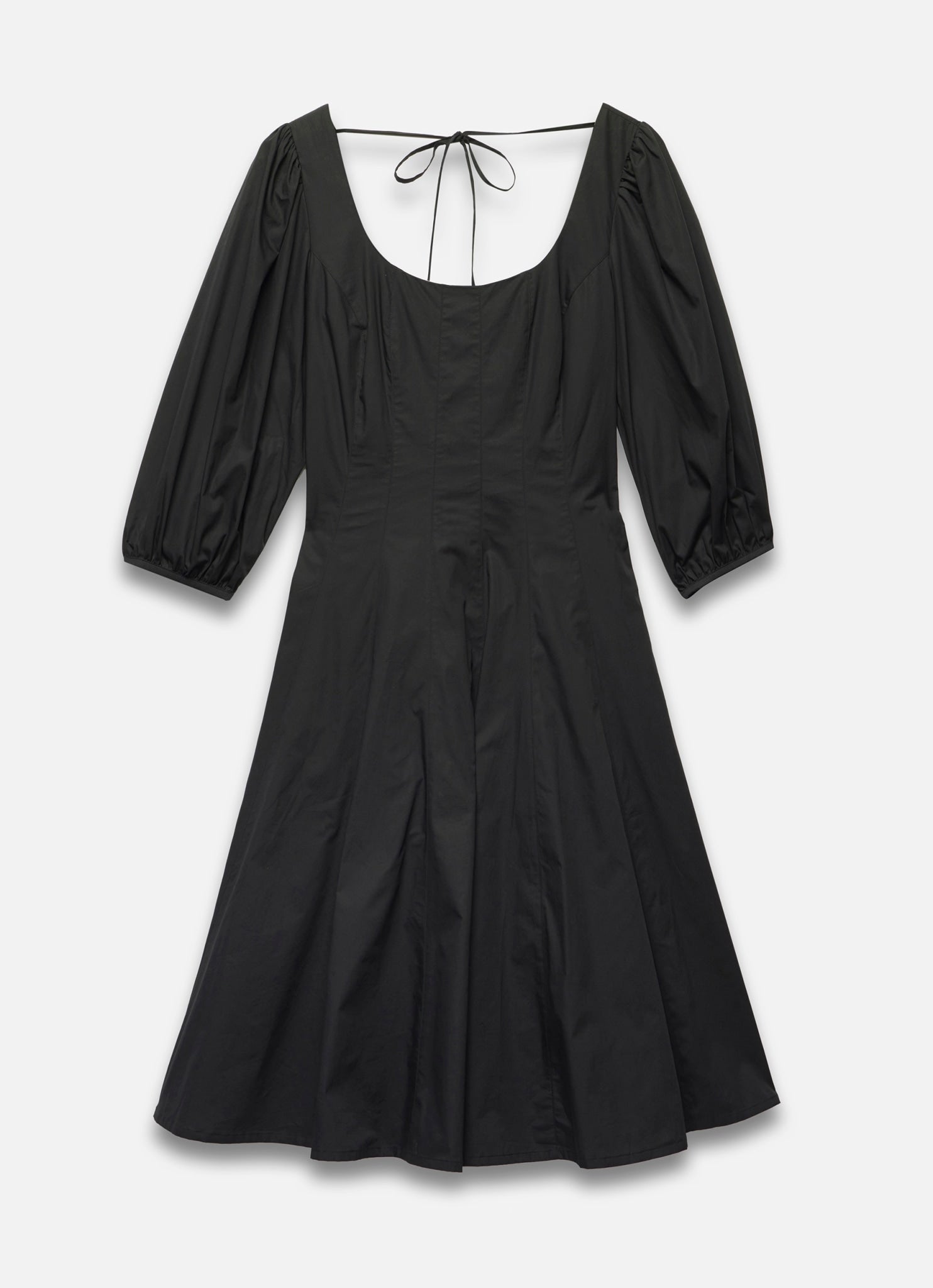 Black Cotton Puff Sleeve Midi Dress