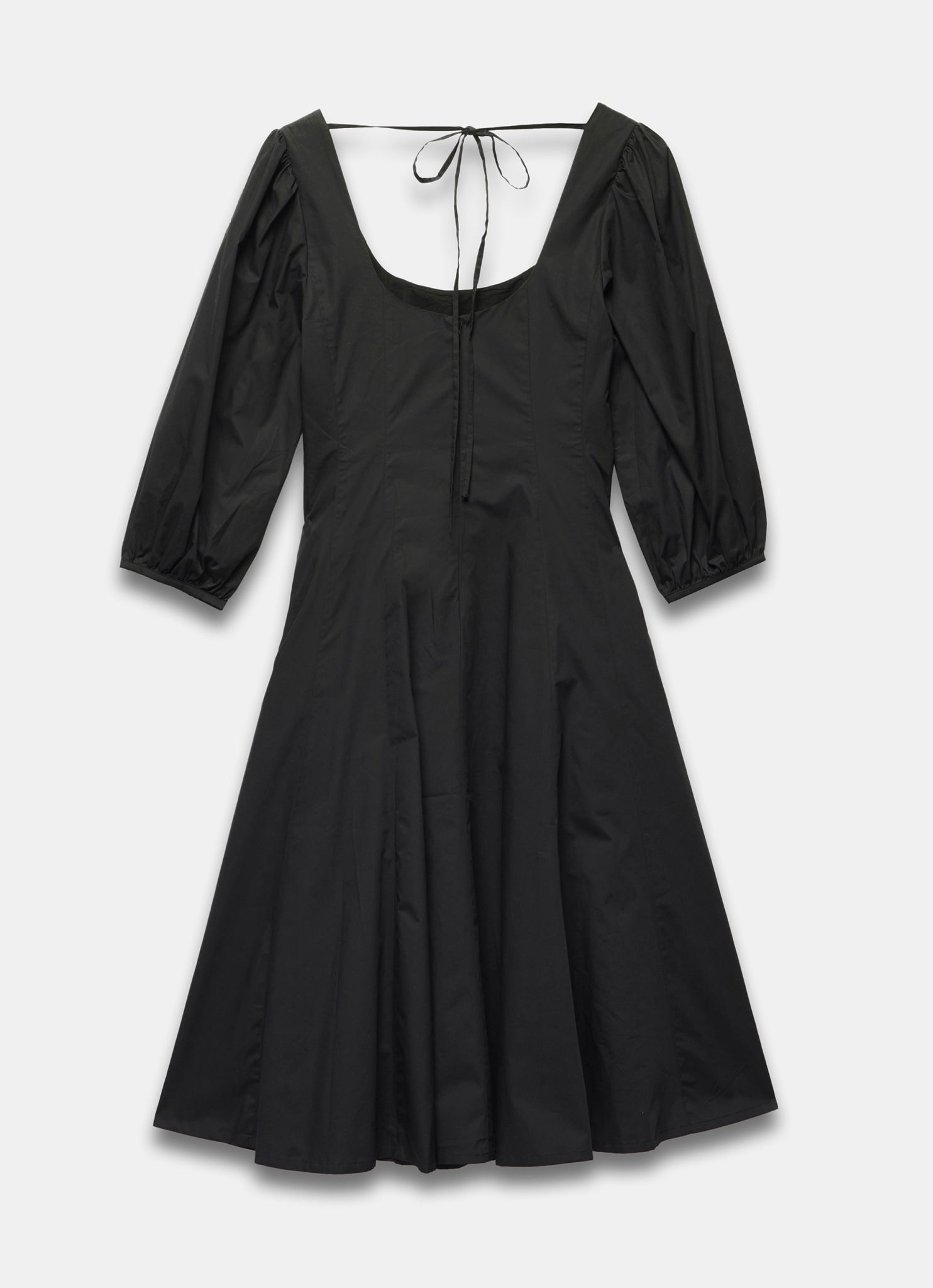 Black Cotton Puff Sleeve Midi Dress