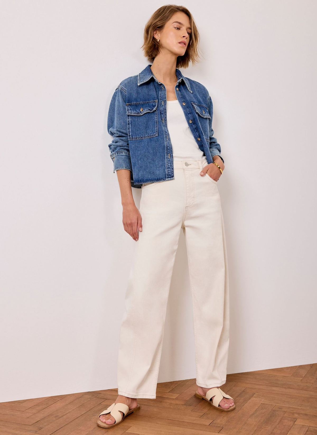 Cream Barrel Leg Jeans