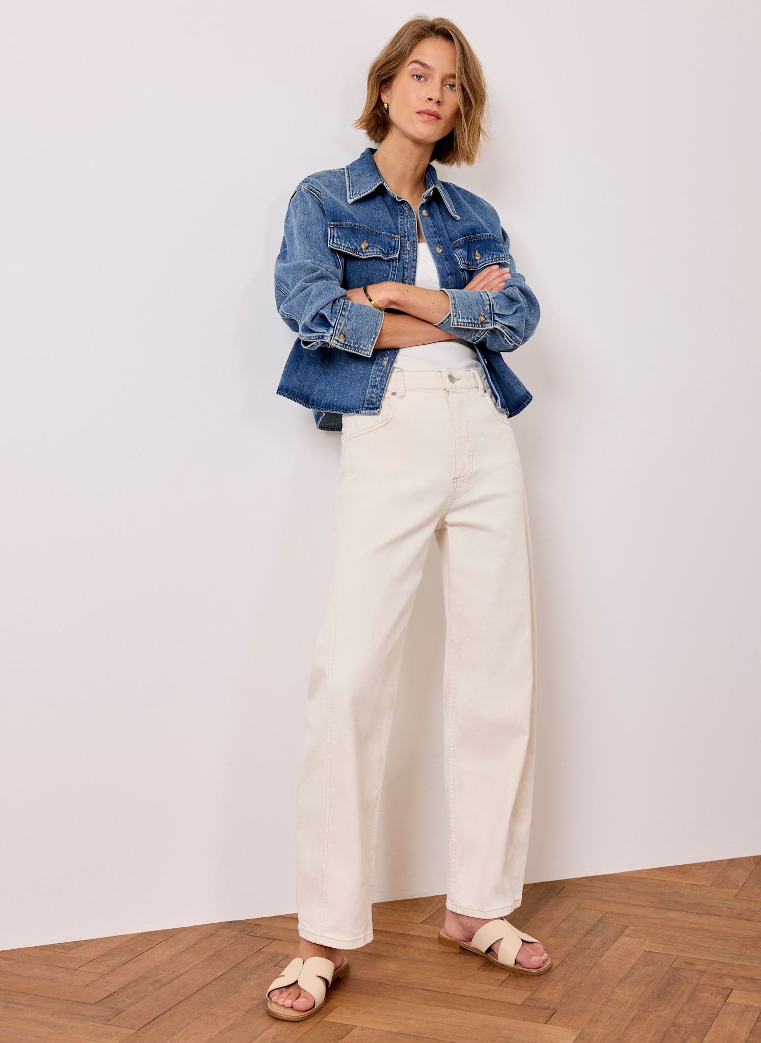 Cream Barrel Leg Jeans