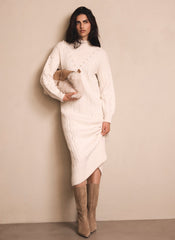 Cream Bobble Detail Knitted Midi Dress