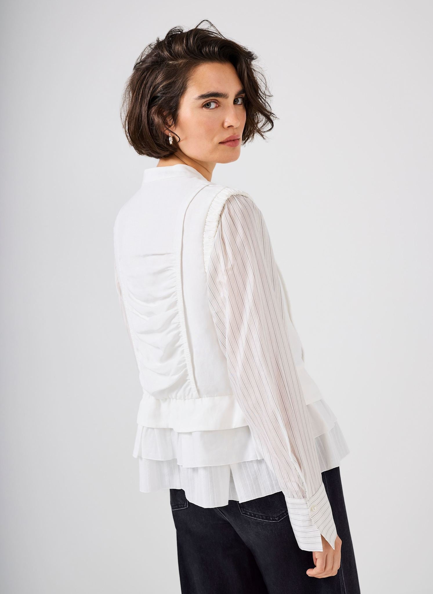 Cream Layered Ruched Detail Shirt