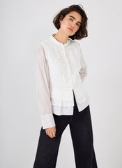 Cream Layered Ruched Detail Shirt