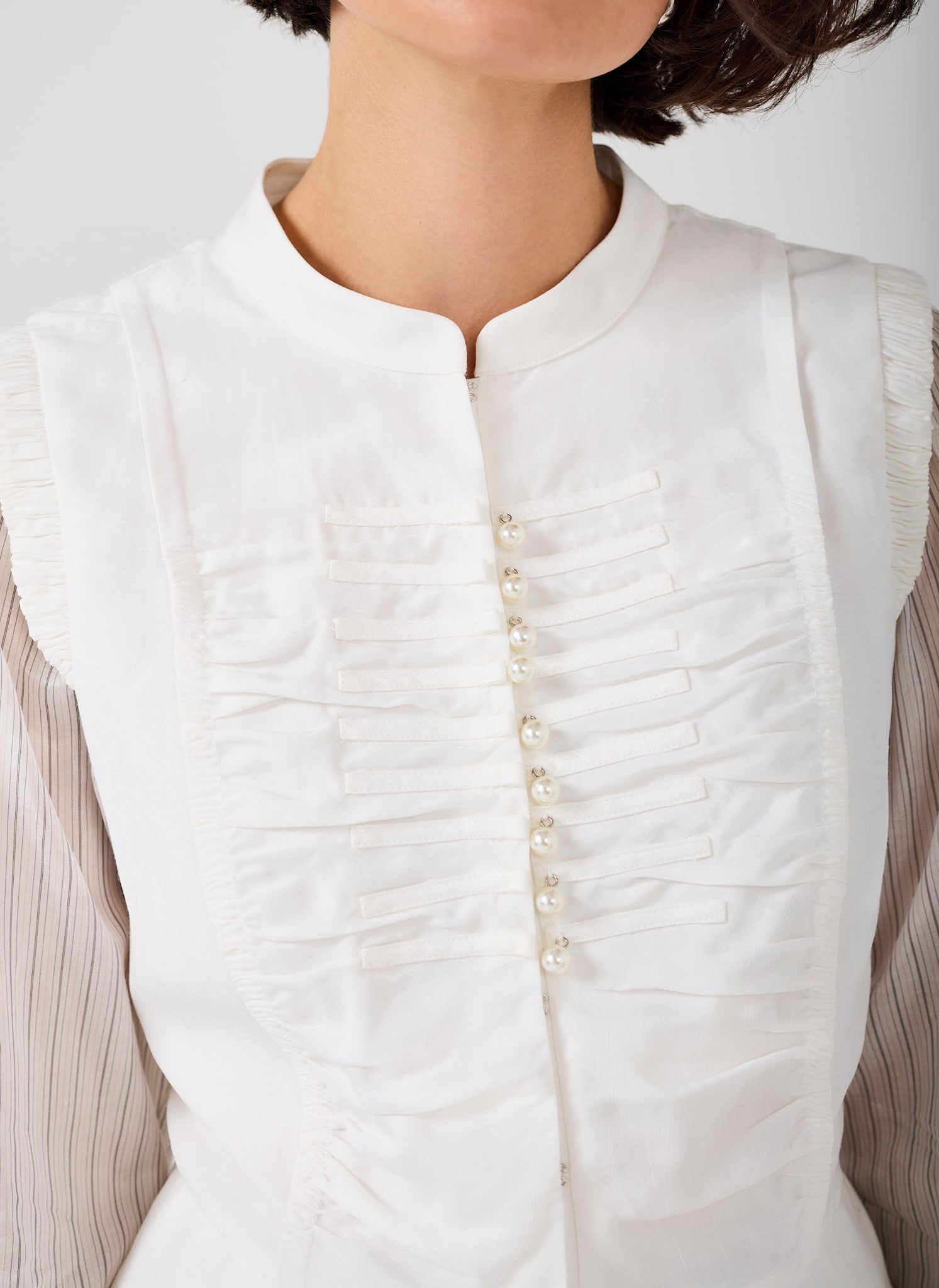 Cream Layered Ruched Detail Shirt