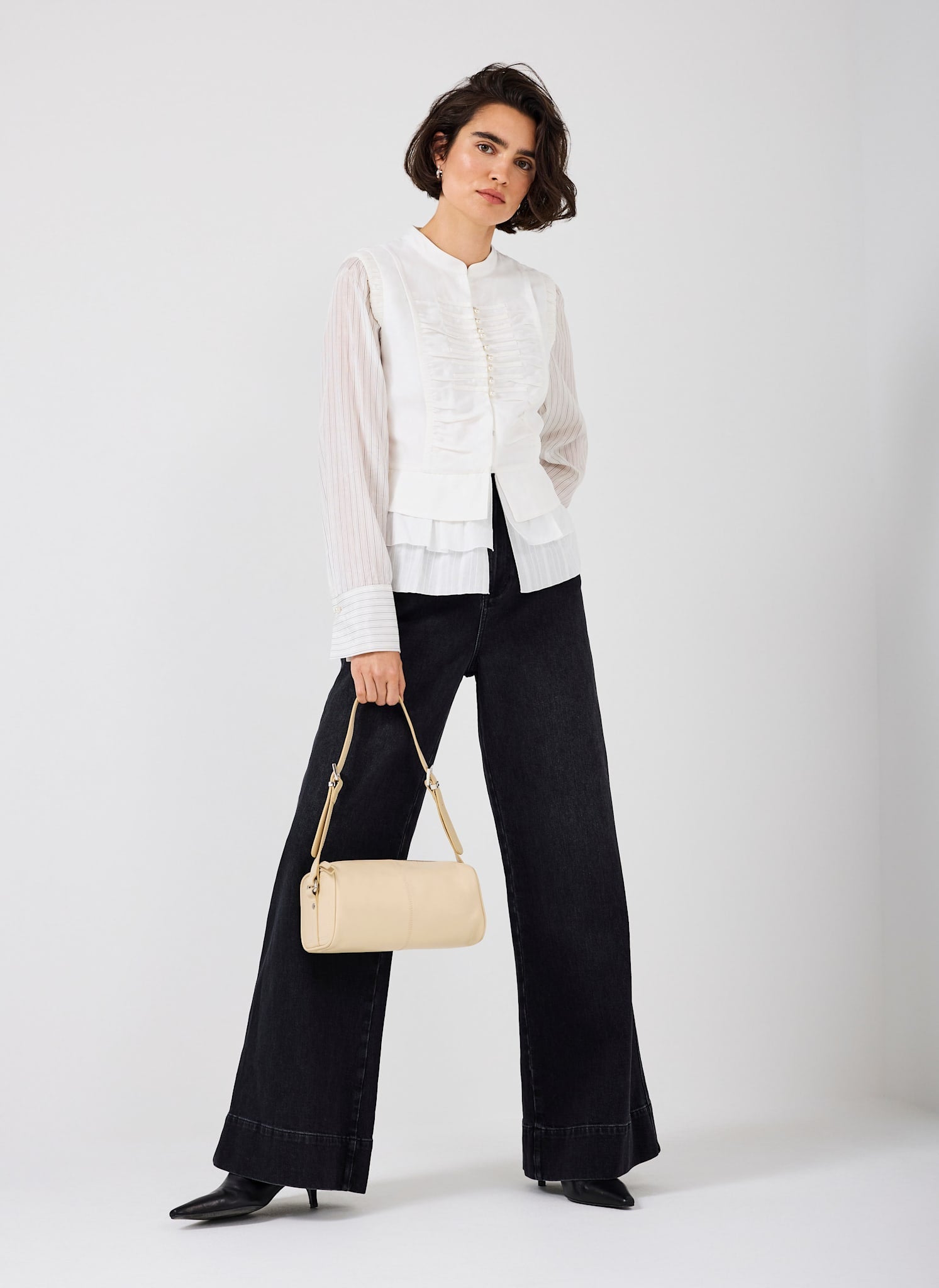 Cream Layered Ruched Detail Shirt