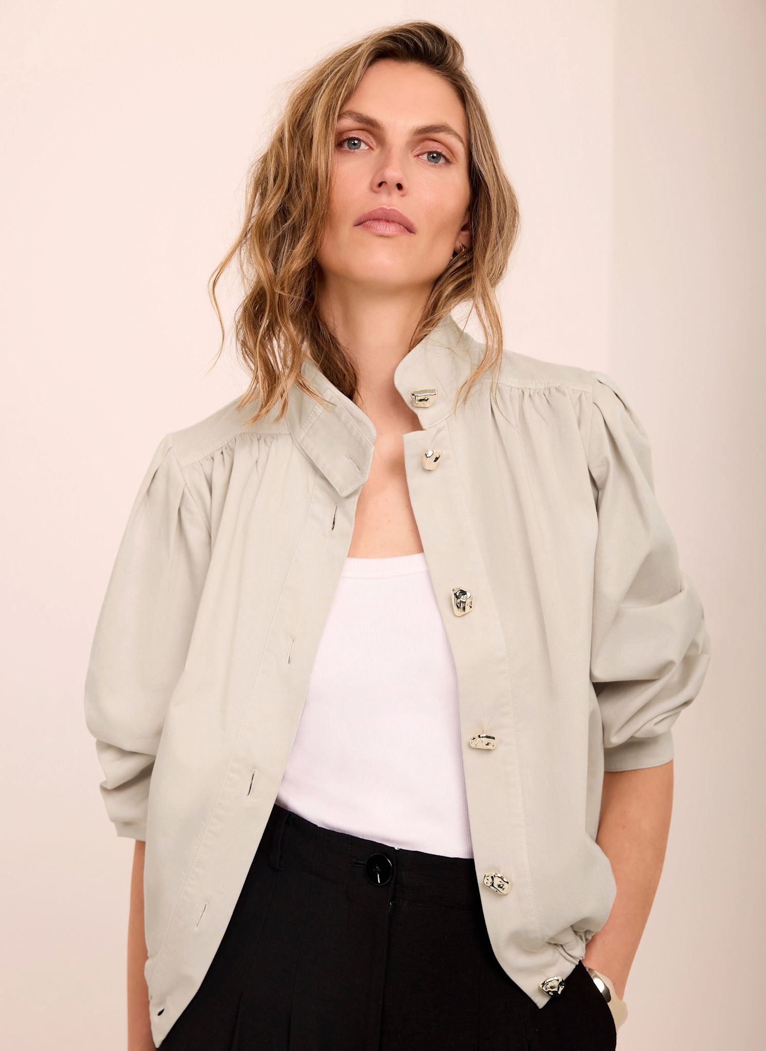 Neutral Cotton Blend Jacket