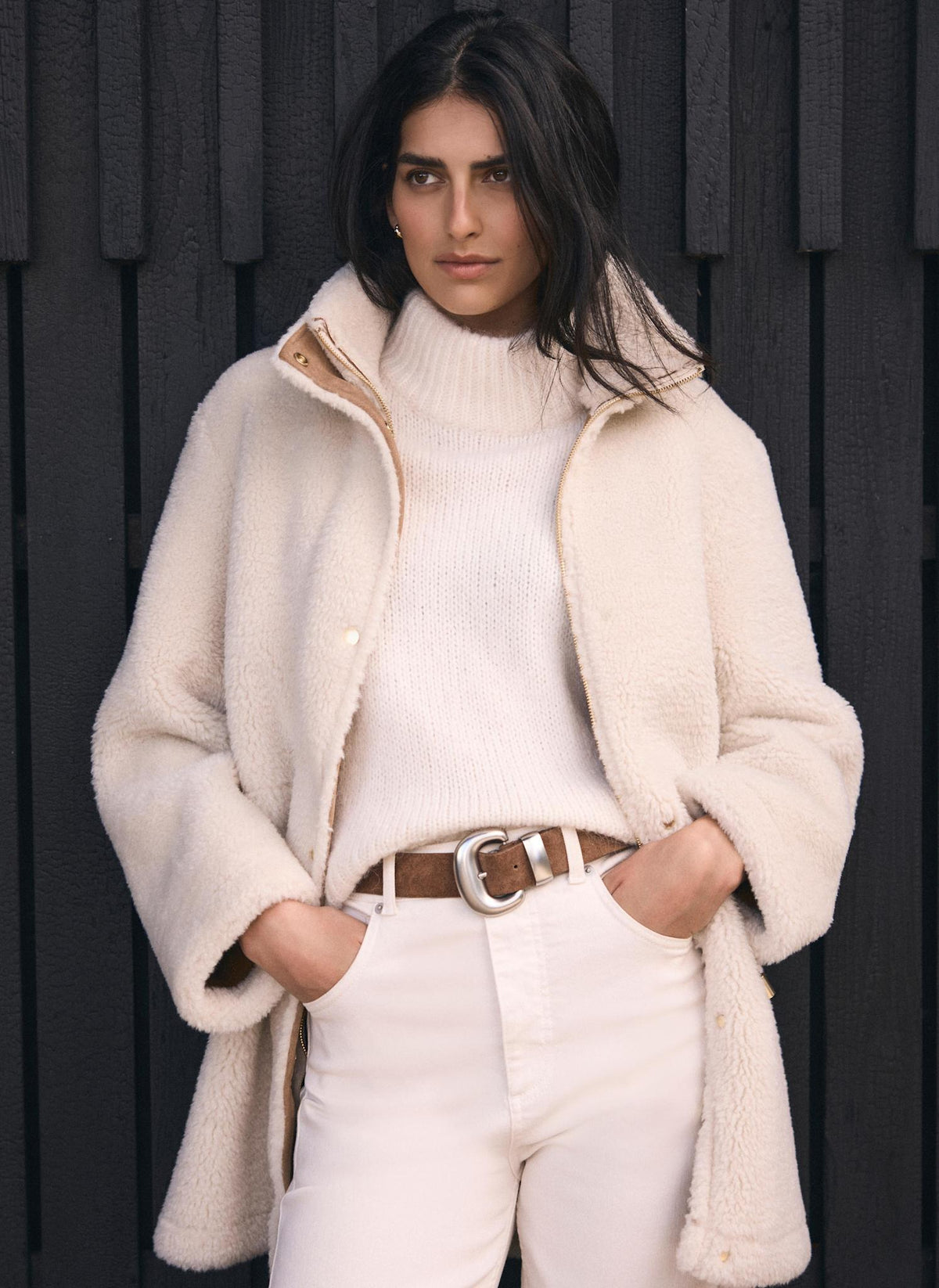 Cream Borg Parka Coat